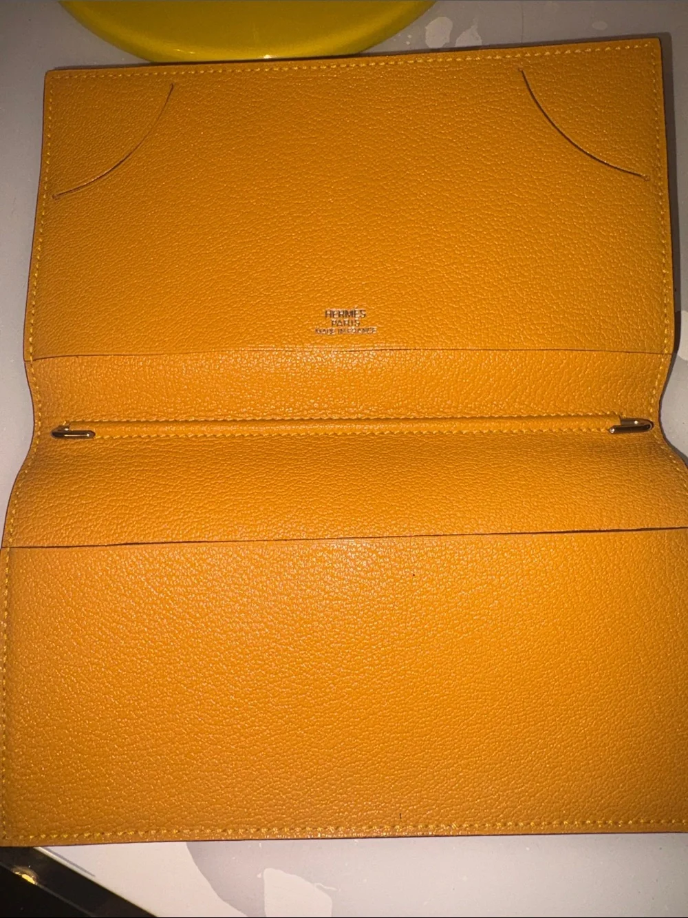 Hermes Brown Long Leather Wallet with Contrast Stitching check book wallet